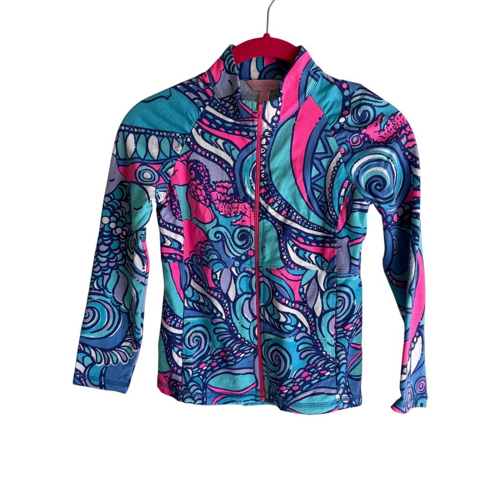 LILLY PULITZER "Reel Me In" Blue Pink Skipper Popover Full Zip Girls Jacket, M